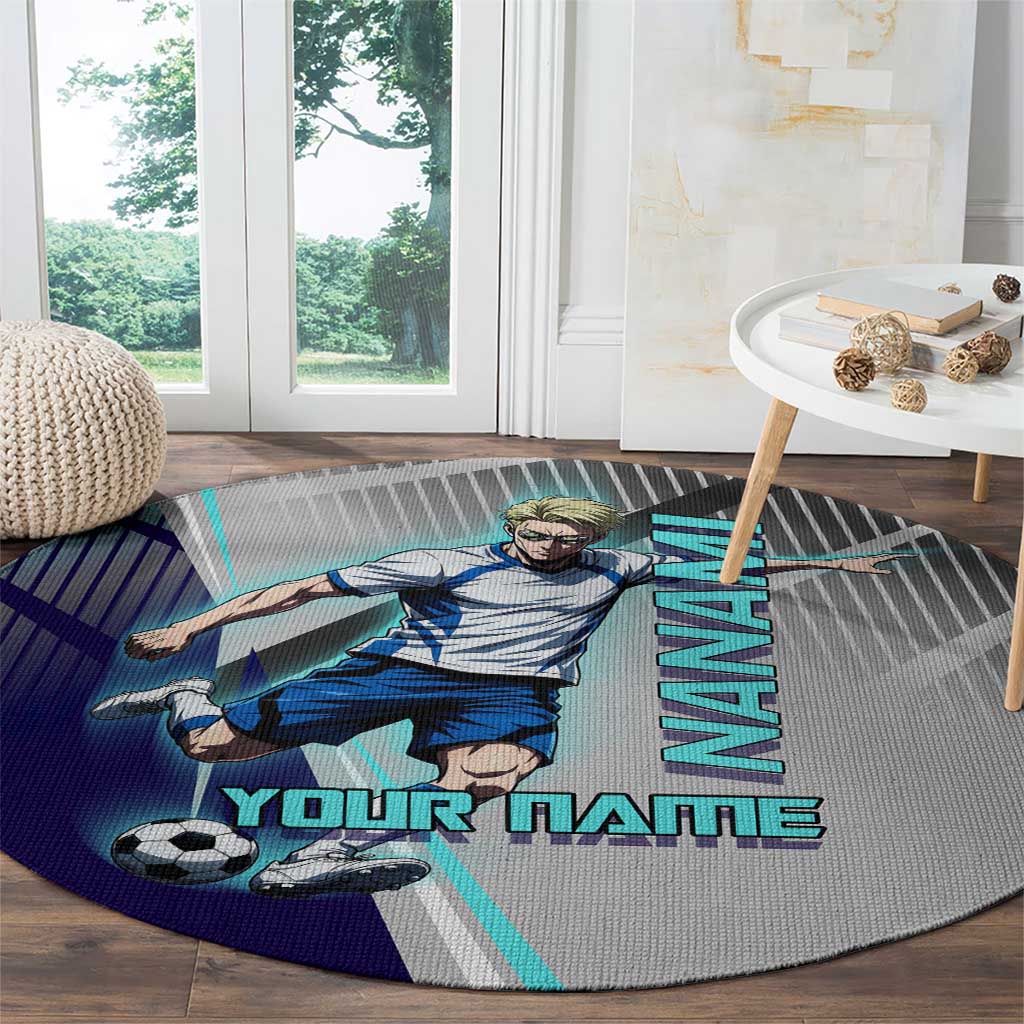 Personalized Nanami Kento Jujutsu Kaisen Round Carpet with Teal Highlights and Dynamic Kick Pose