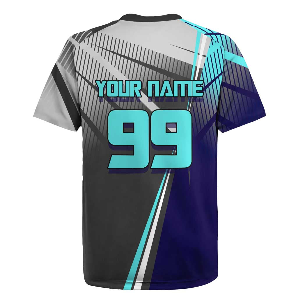Personalized Nanami Kento Jujutsu Kaisen Rugby Jersey with Teal Highlights and Dynamic Kick Pose