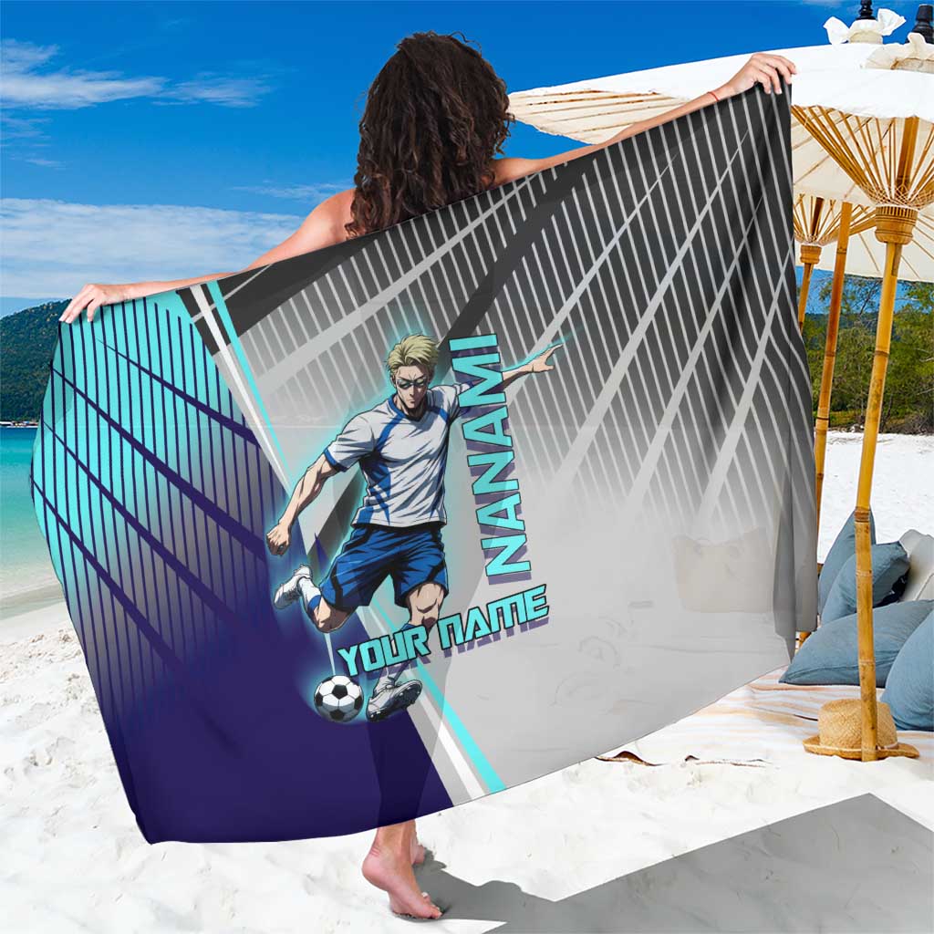 Personalized Nanami Kento Jujutsu Kaisen Sarong with Teal Highlights and Dynamic Kick Pose
