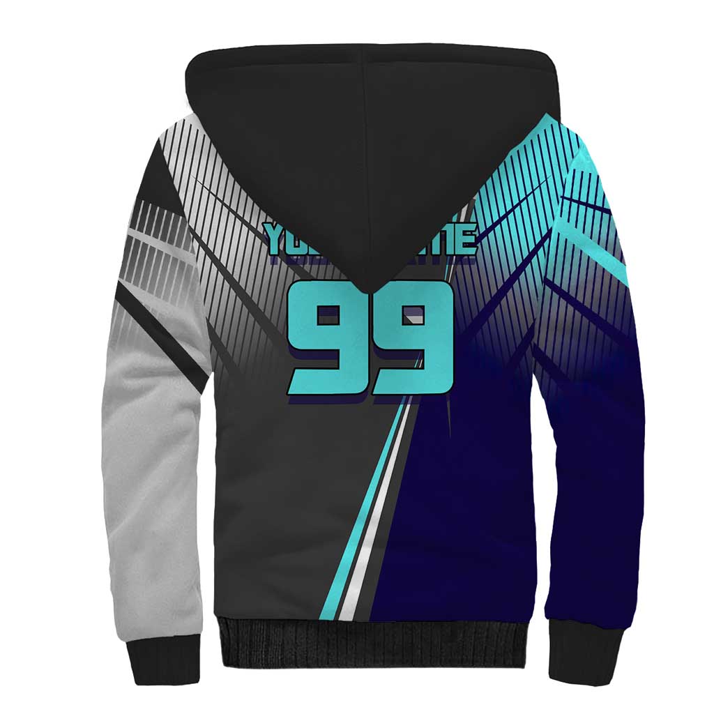 Personalized Nanami Kento Jujutsu Kaisen Sherpa Hoodie with Teal Highlights and Dynamic Kick Pose