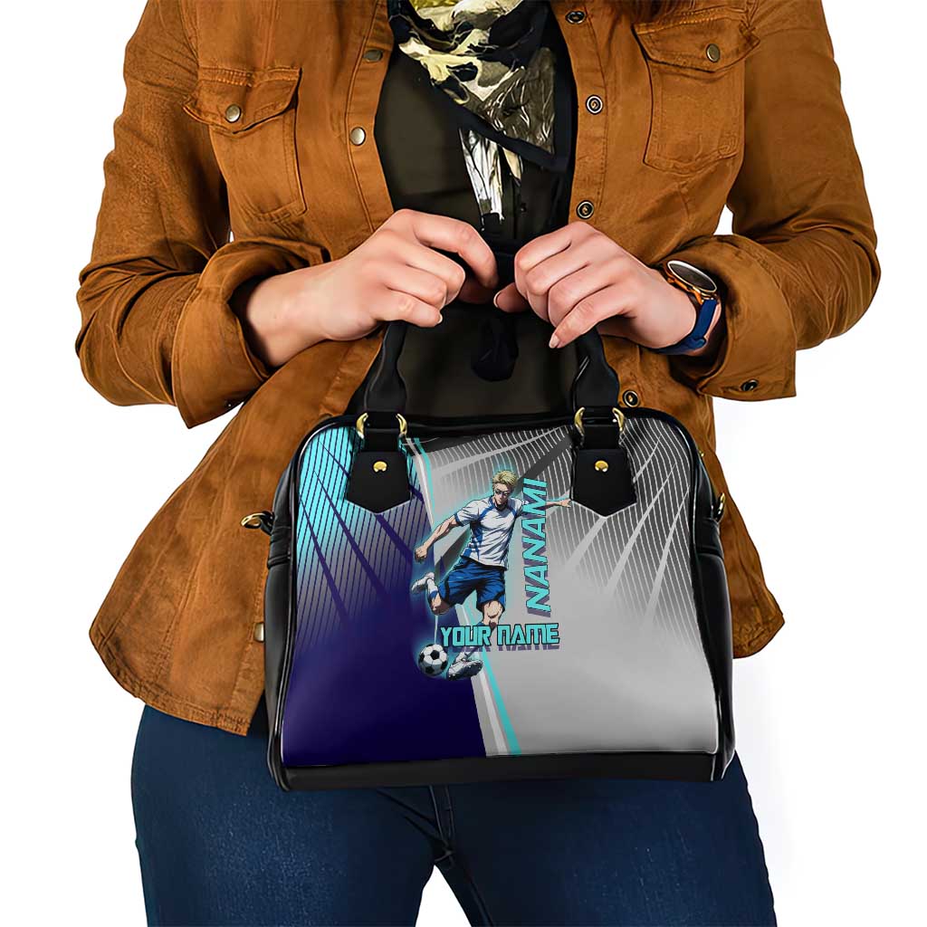 Personalized Nanami Kento Jujutsu Kaisen Shoulder Handbag with Teal Highlights and Dynamic Kick Pose
