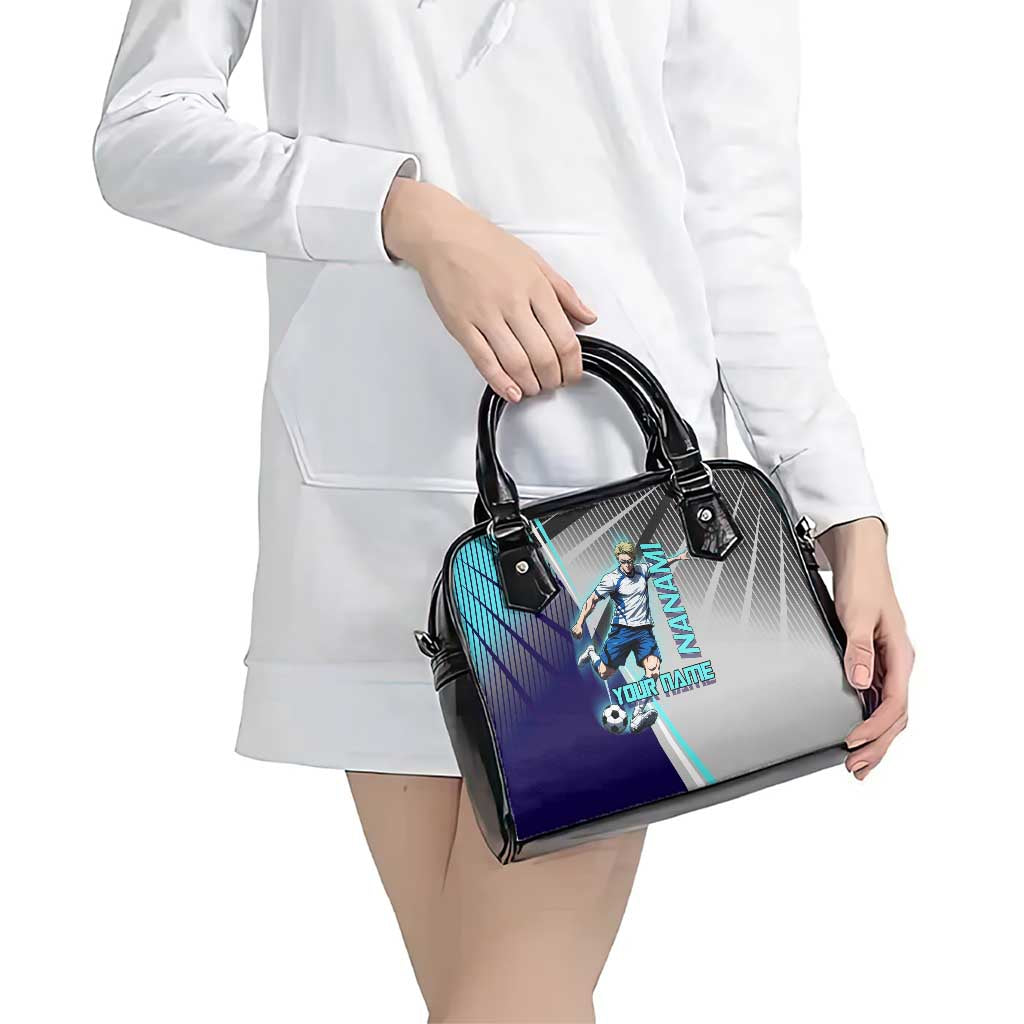 Personalized Nanami Kento Jujutsu Kaisen Shoulder Handbag with Teal Highlights and Dynamic Kick Pose