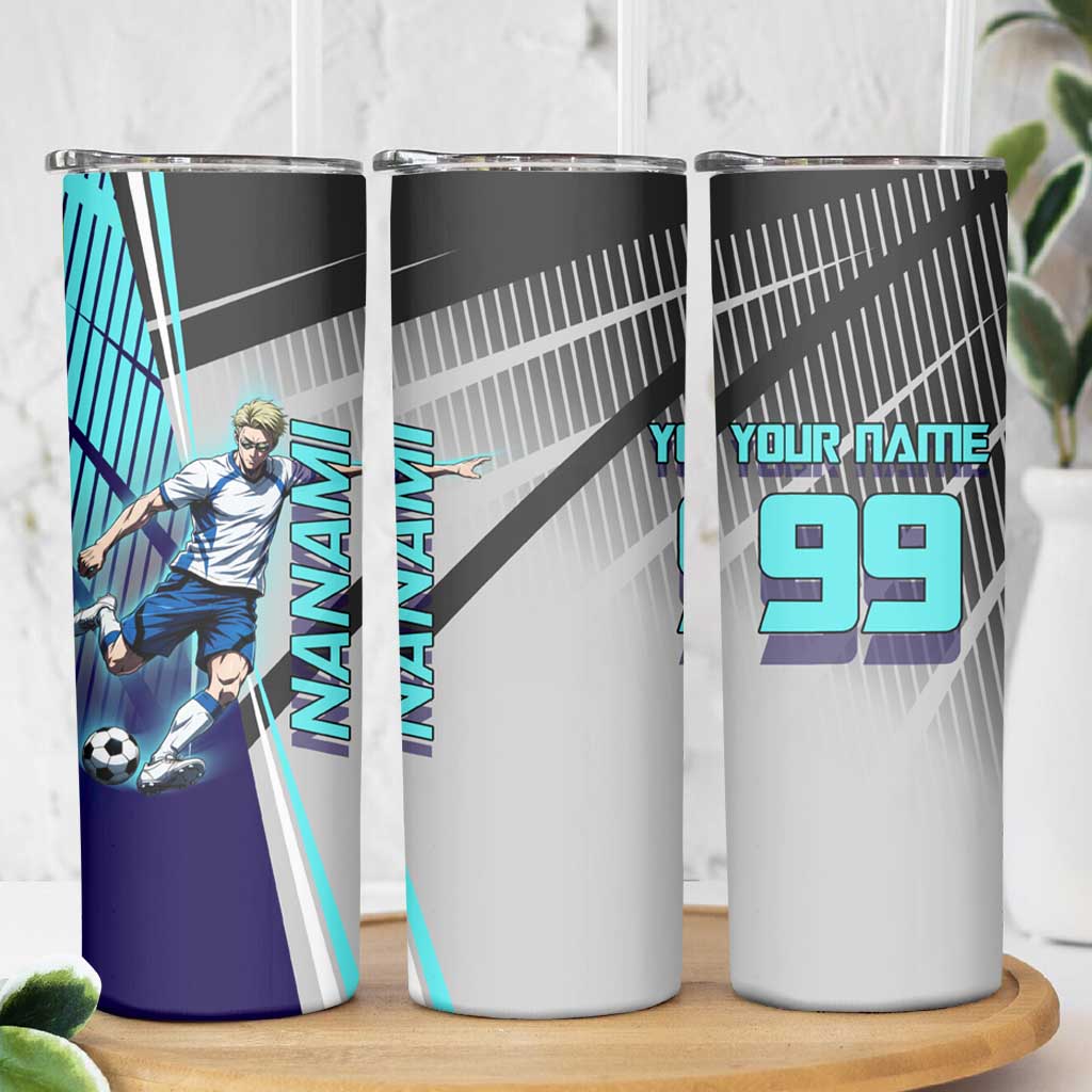Personalized Nanami Kento Jujutsu Kaisen Skinny Tumbler with Teal Highlights and Dynamic Kick Pose