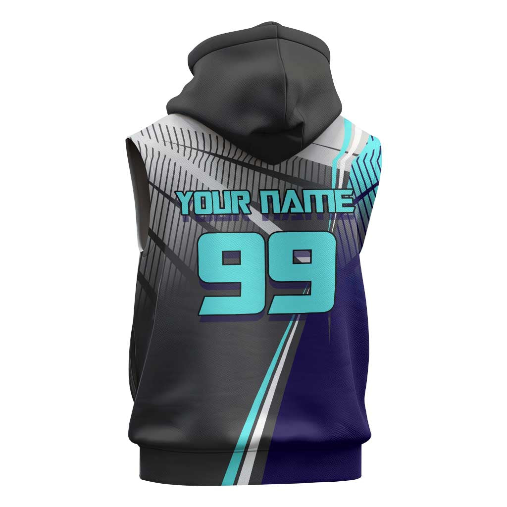Personalized Nanami Kento Jujutsu Kaisen Sleeveless Hoodie with Teal Highlights and Dynamic Kick Pose