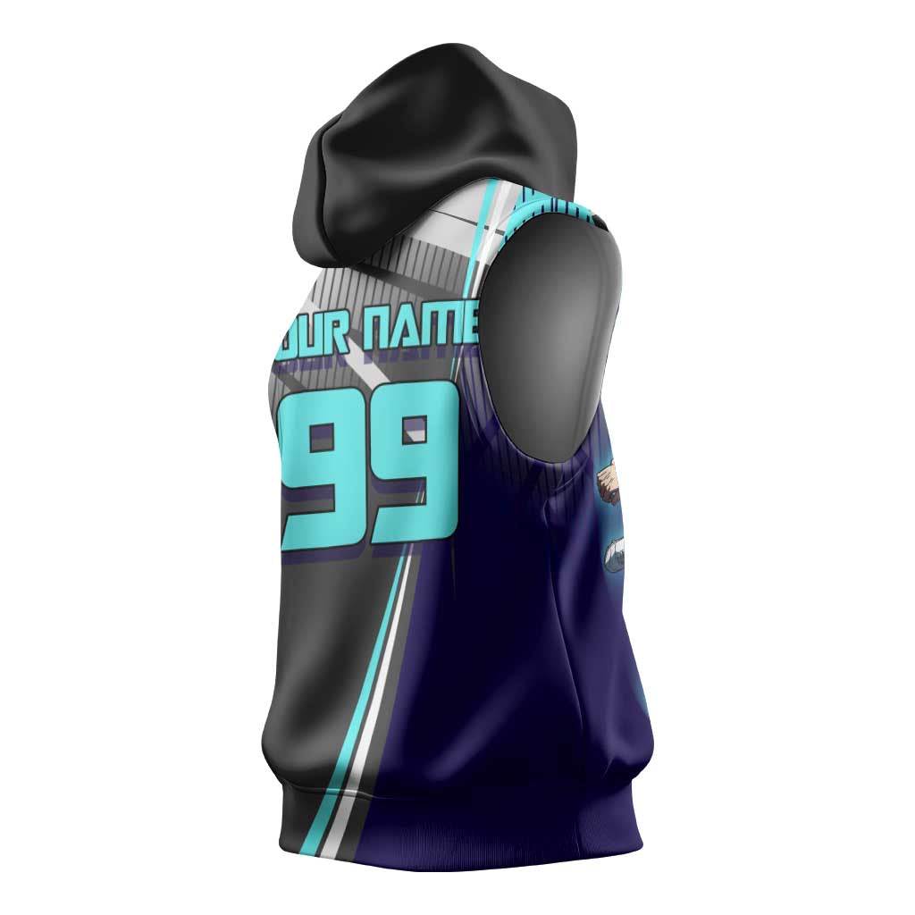 Personalized Nanami Kento Jujutsu Kaisen Sleeveless Hoodie with Teal Highlights and Dynamic Kick Pose