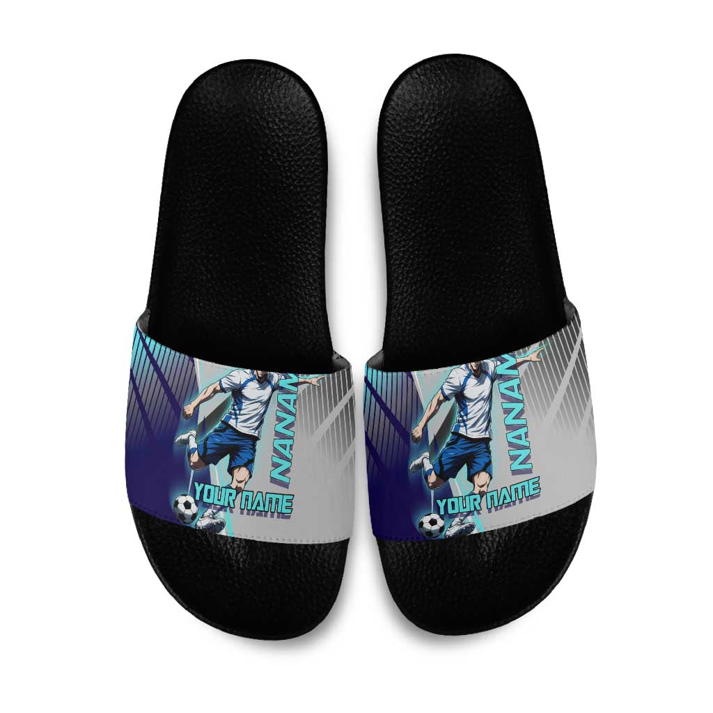 Personalized Nanami Kento Jujutsu Kaisen Slide Sandals with Teal Highlights and Dynamic Kick Pose