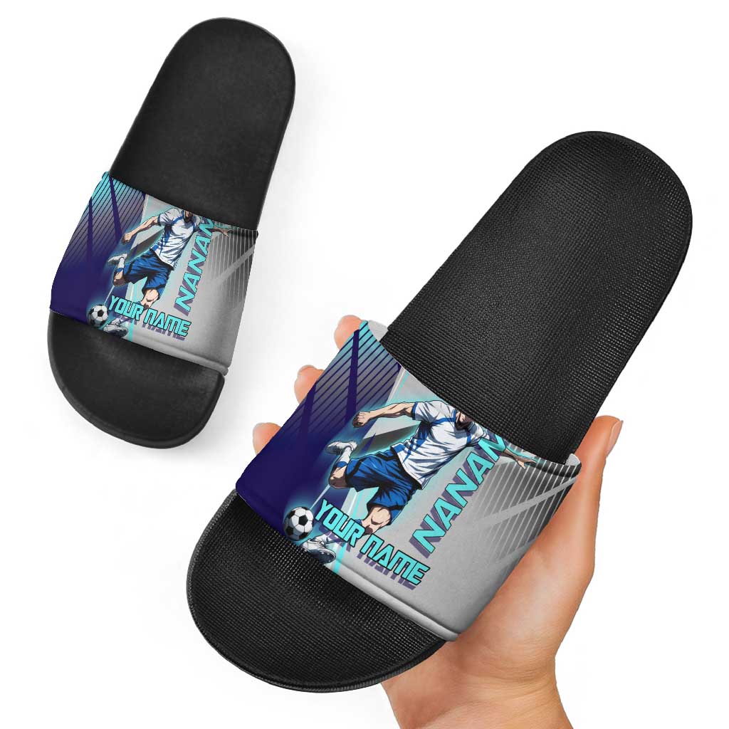 Personalized Nanami Kento Jujutsu Kaisen Slide Sandals with Teal Highlights and Dynamic Kick Pose