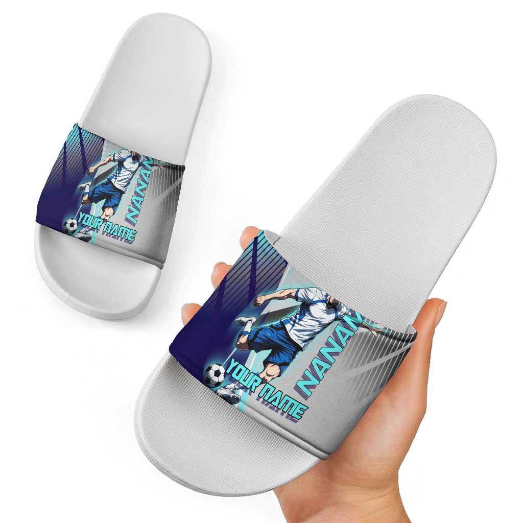 Personalized Nanami Kento Jujutsu Kaisen Slide Sandals with Teal Highlights and Dynamic Kick Pose