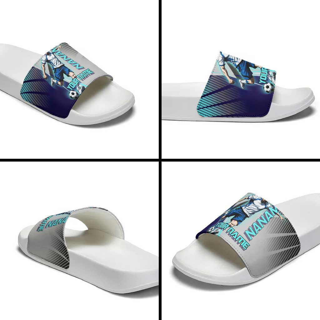 Personalized Nanami Kento Jujutsu Kaisen Slide Sandals with Teal Highlights and Dynamic Kick Pose