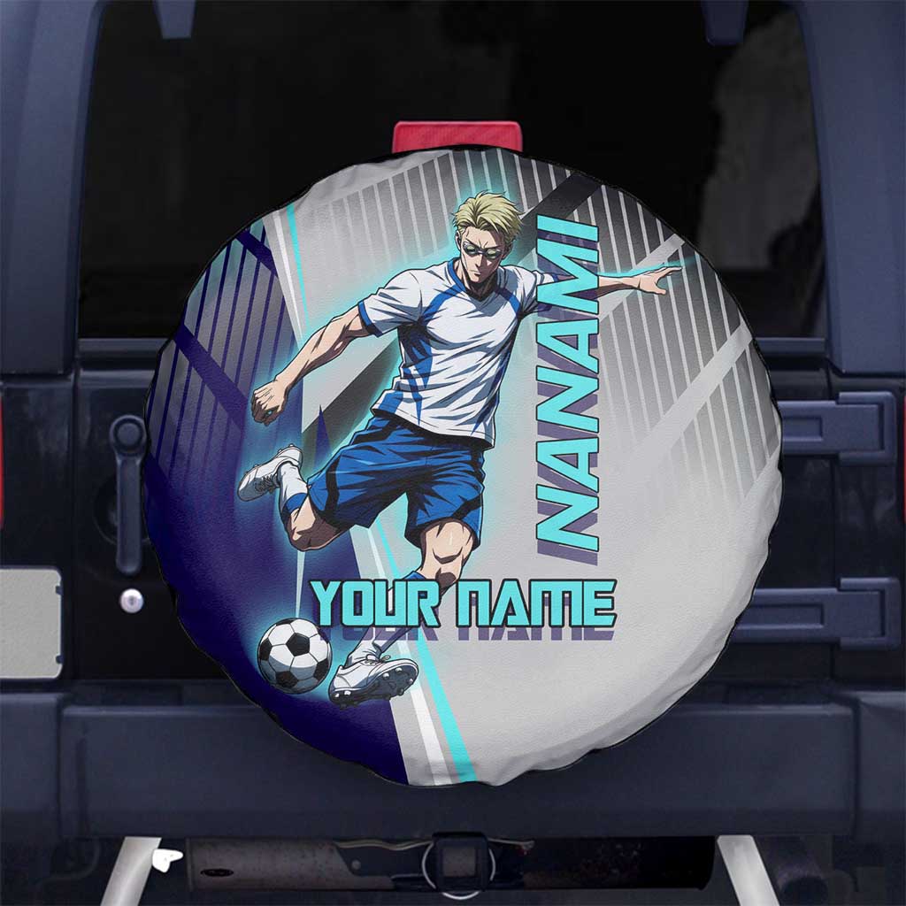 Personalized Nanami Kento Jujutsu Kaisen Spare Tire Cover with Teal Highlights and Dynamic Kick Pose