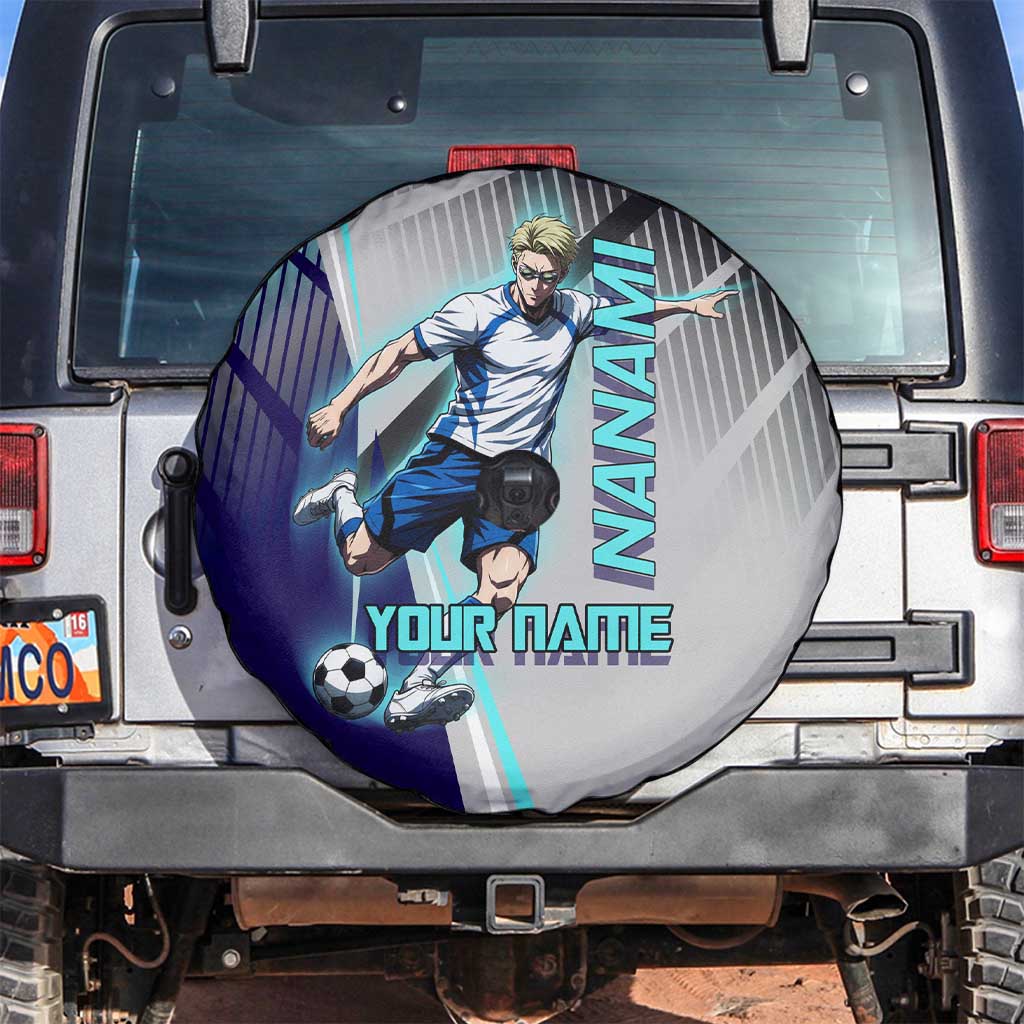 Personalized Nanami Kento Jujutsu Kaisen Spare Tire Cover with Teal Highlights and Dynamic Kick Pose