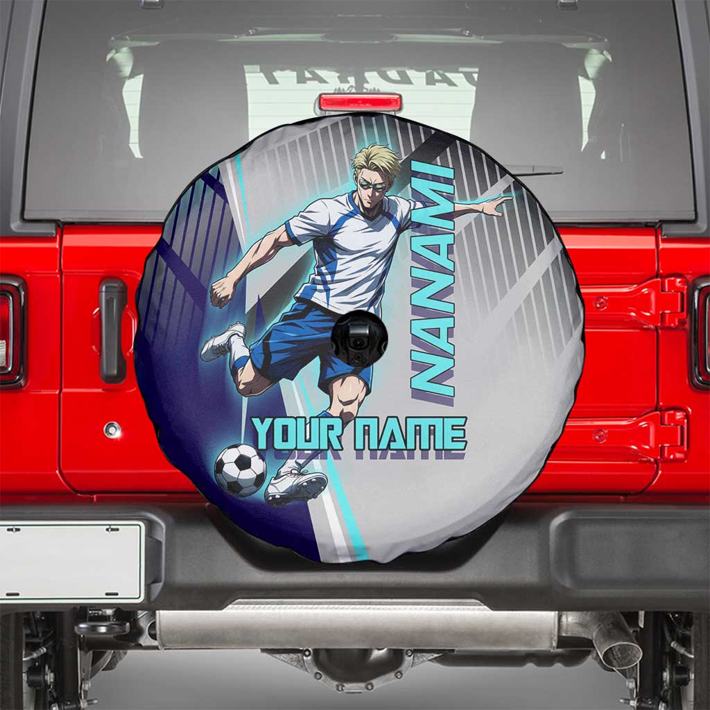 Personalized Nanami Kento Jujutsu Kaisen Spare Tire Cover with Teal Highlights and Dynamic Kick Pose