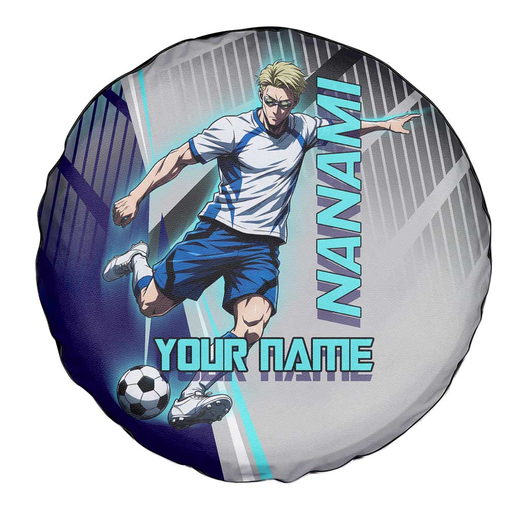 Personalized Nanami Kento Jujutsu Kaisen Spare Tire Cover with Teal Highlights and Dynamic Kick Pose