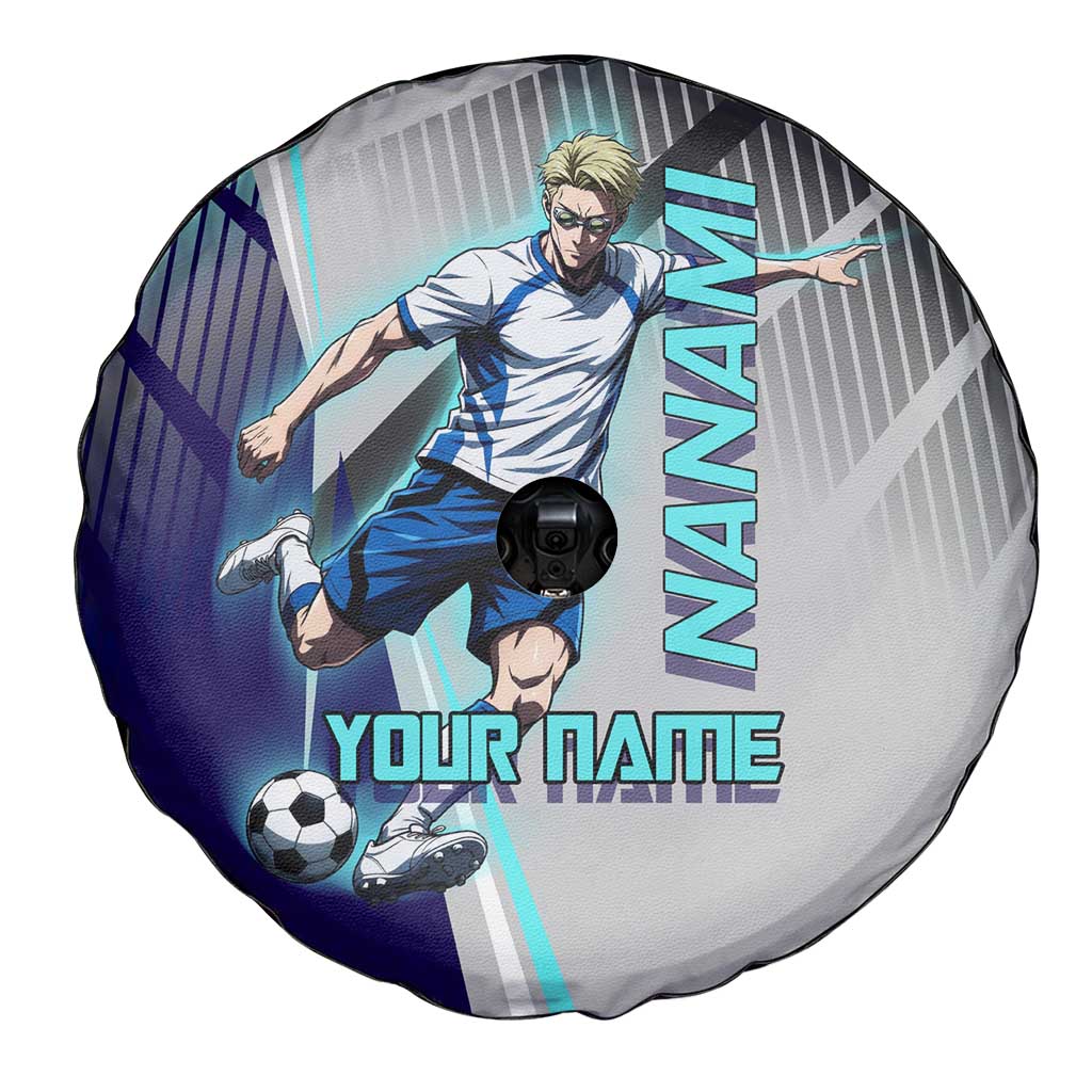 Personalized Nanami Kento Jujutsu Kaisen Spare Tire Cover with Teal Highlights and Dynamic Kick Pose