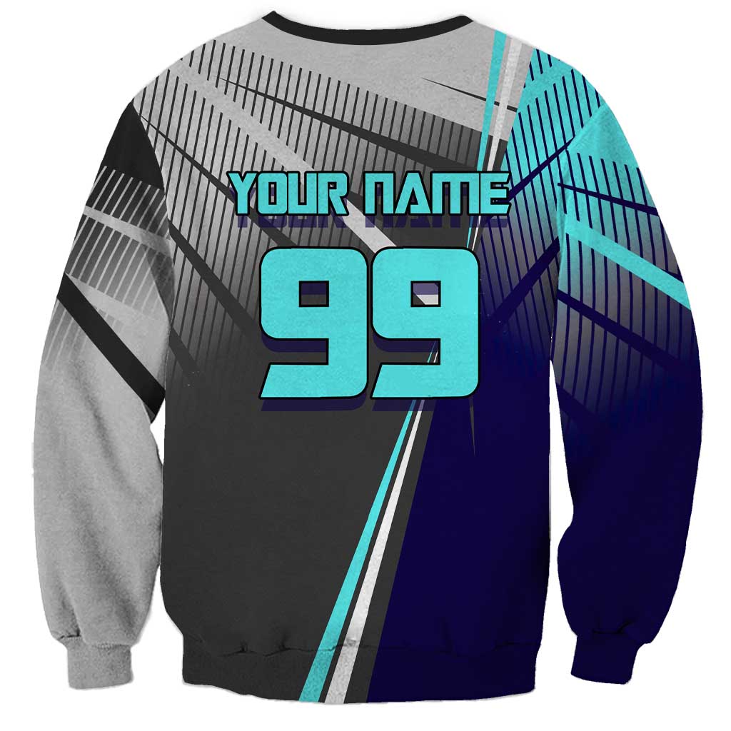 Personalized Nanami Kento Jujutsu Kaisen Sweatshirt with Teal Highlights and Dynamic Kick Pose