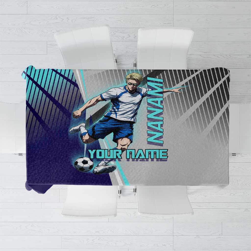 Personalized Nanami Kento Jujutsu Kaisen Tablecloth with Teal Highlights and Dynamic Kick Pose