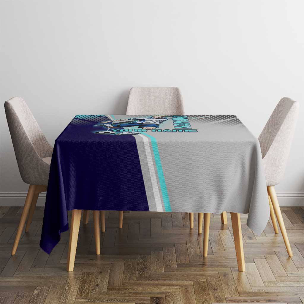 Personalized Nanami Kento Jujutsu Kaisen Tablecloth with Teal Highlights and Dynamic Kick Pose