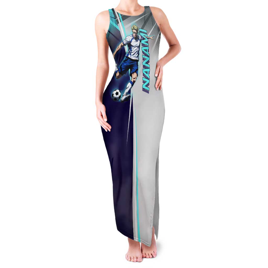 Personalized Nanami Kento Jujutsu Kaisen Tank Maxi Dress with Teal Highlights and Dynamic Kick Pose