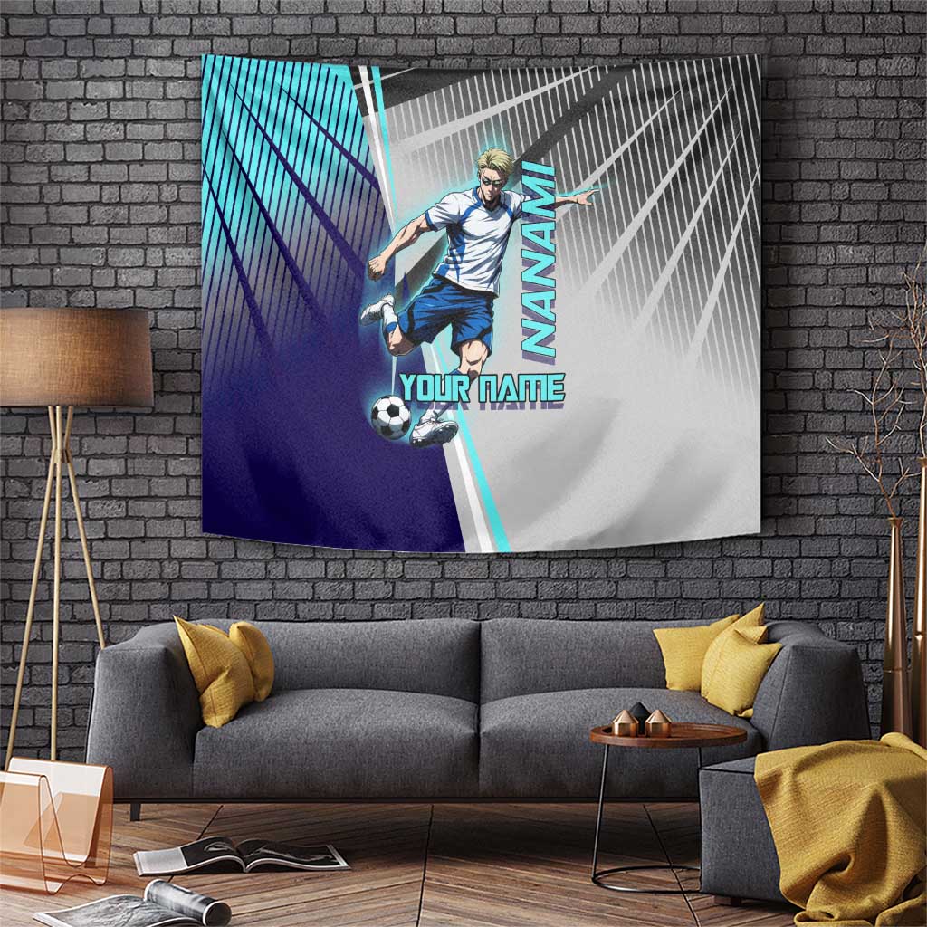 Personalized Nanami Kento Jujutsu Kaisen Tapestry with Teal Highlights and Dynamic Kick Pose