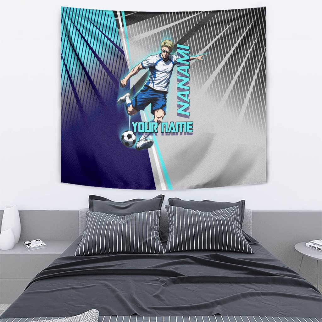 Personalized Nanami Kento Jujutsu Kaisen Tapestry with Teal Highlights and Dynamic Kick Pose