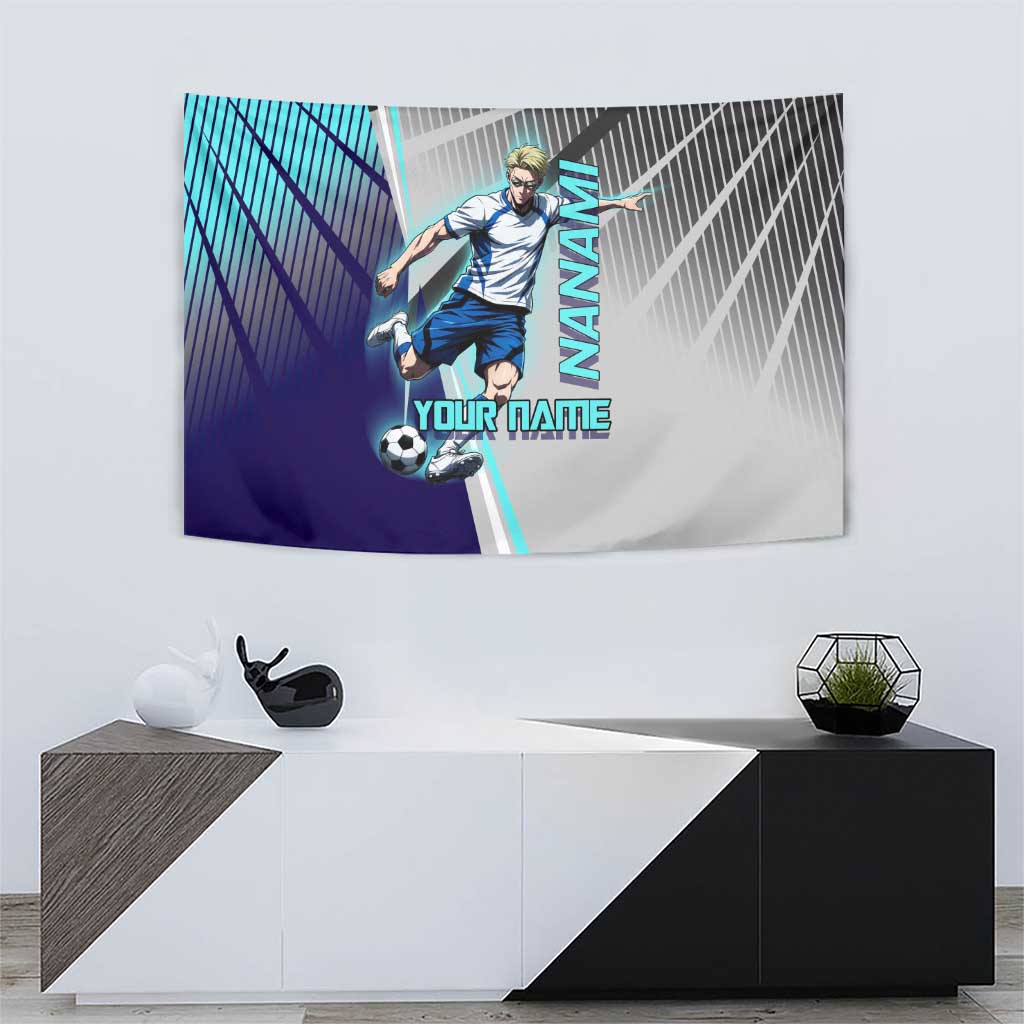 Personalized Nanami Kento Jujutsu Kaisen Tapestry with Teal Highlights and Dynamic Kick Pose