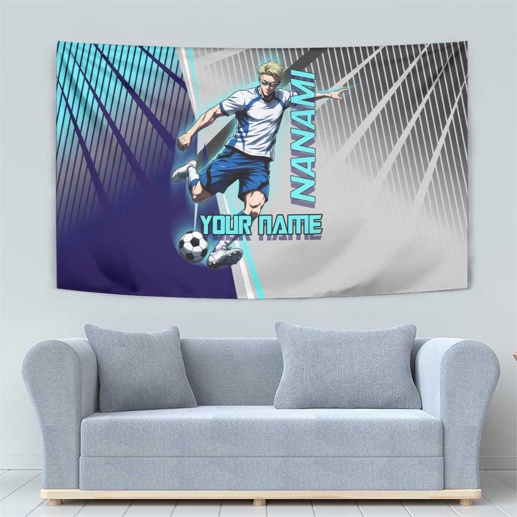 Personalized Nanami Kento Jujutsu Kaisen Tapestry with Teal Highlights and Dynamic Kick Pose