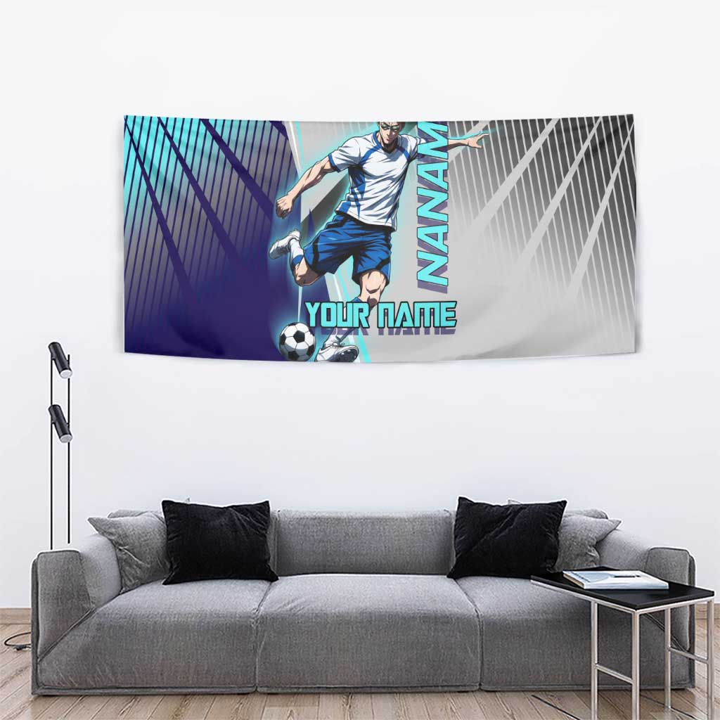 Personalized Nanami Kento Jujutsu Kaisen Tapestry with Teal Highlights and Dynamic Kick Pose