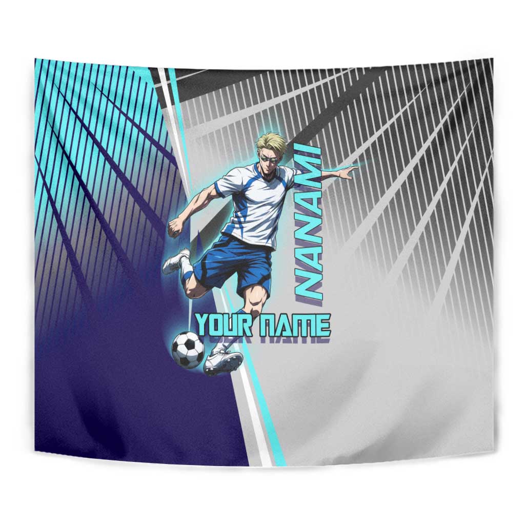 Personalized Nanami Kento Jujutsu Kaisen Tapestry with Teal Highlights and Dynamic Kick Pose