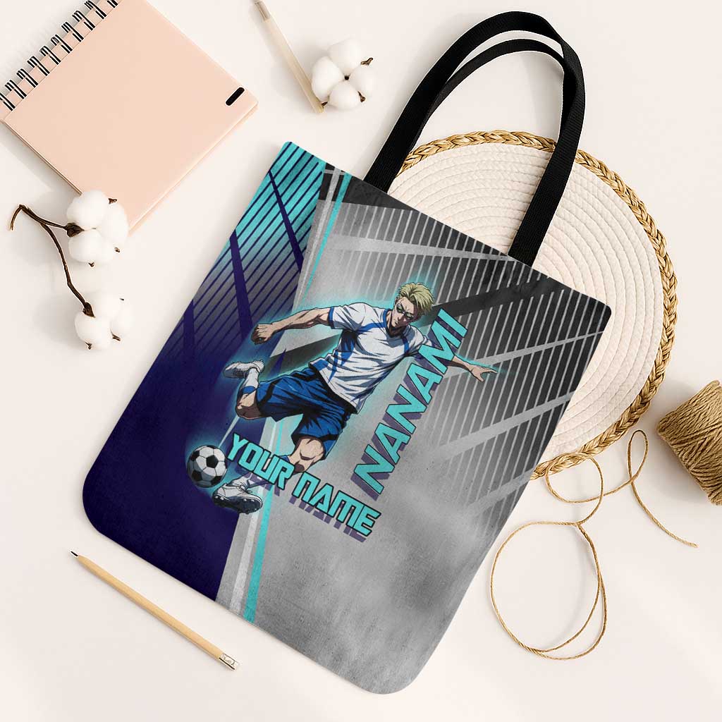 Personalized Nanami Kento Jujutsu Kaisen Tote Bag with Teal Highlights and Dynamic Kick Pose