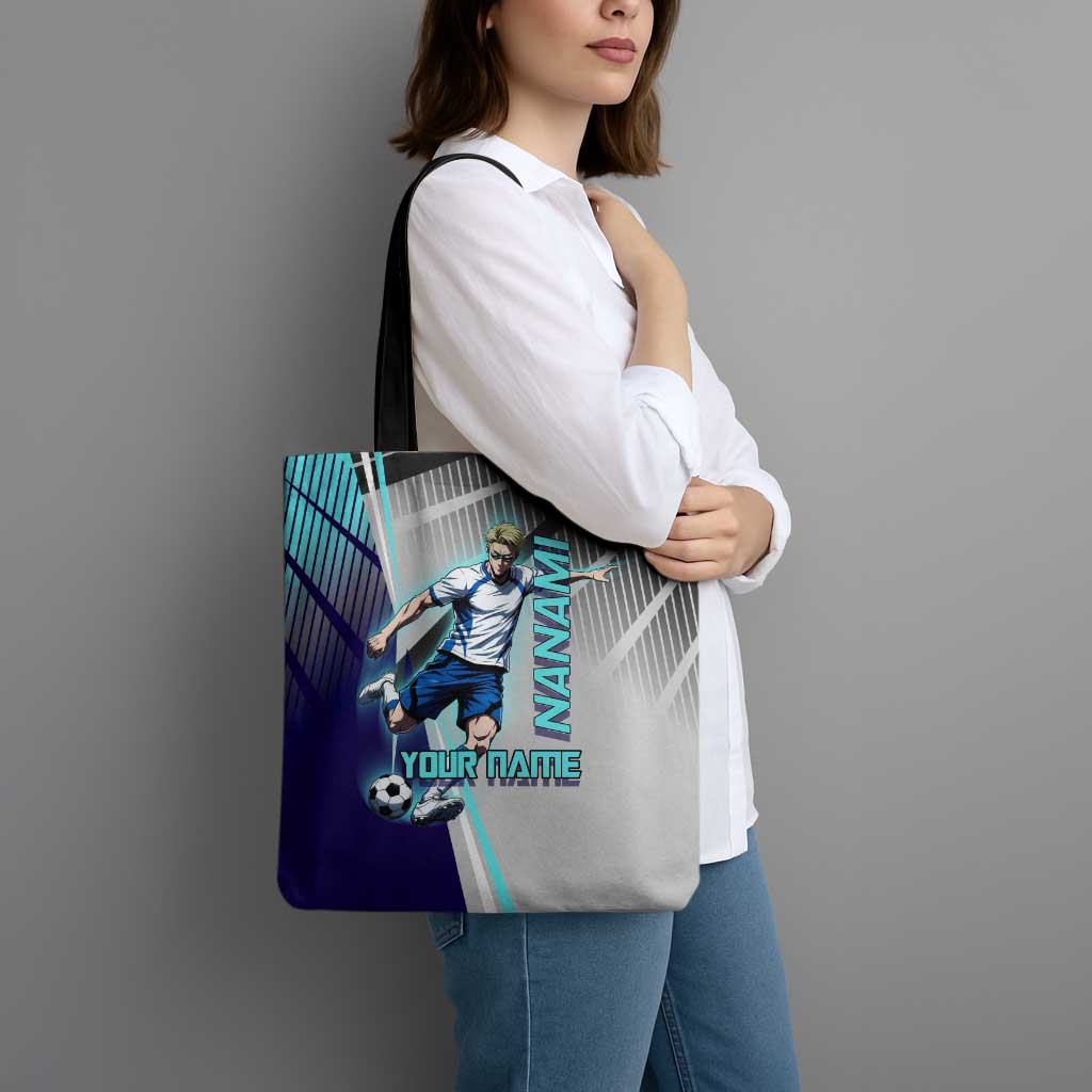 Personalized Nanami Kento Jujutsu Kaisen Tote Bag with Teal Highlights and Dynamic Kick Pose