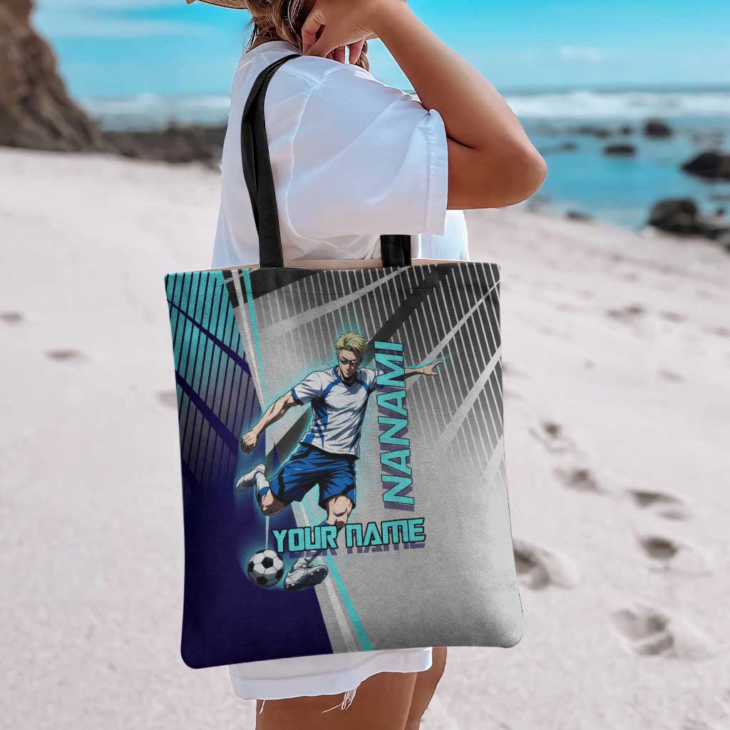Personalized Nanami Kento Jujutsu Kaisen Tote Bag with Teal Highlights and Dynamic Kick Pose