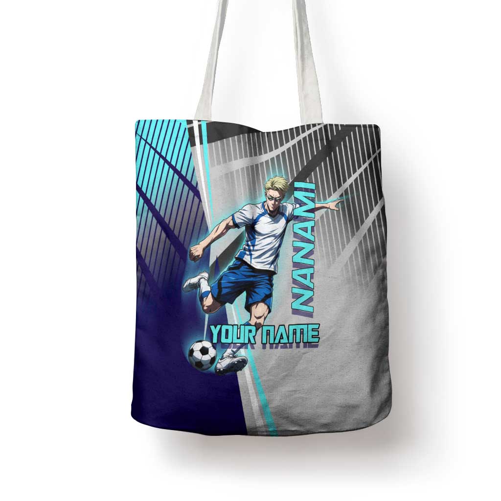 Personalized Nanami Kento Jujutsu Kaisen Tote Bag with Teal Highlights and Dynamic Kick Pose