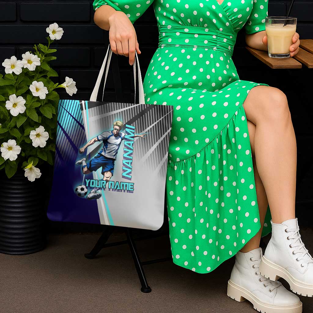 Personalized Nanami Kento Jujutsu Kaisen Tote Bag with Teal Highlights and Dynamic Kick Pose