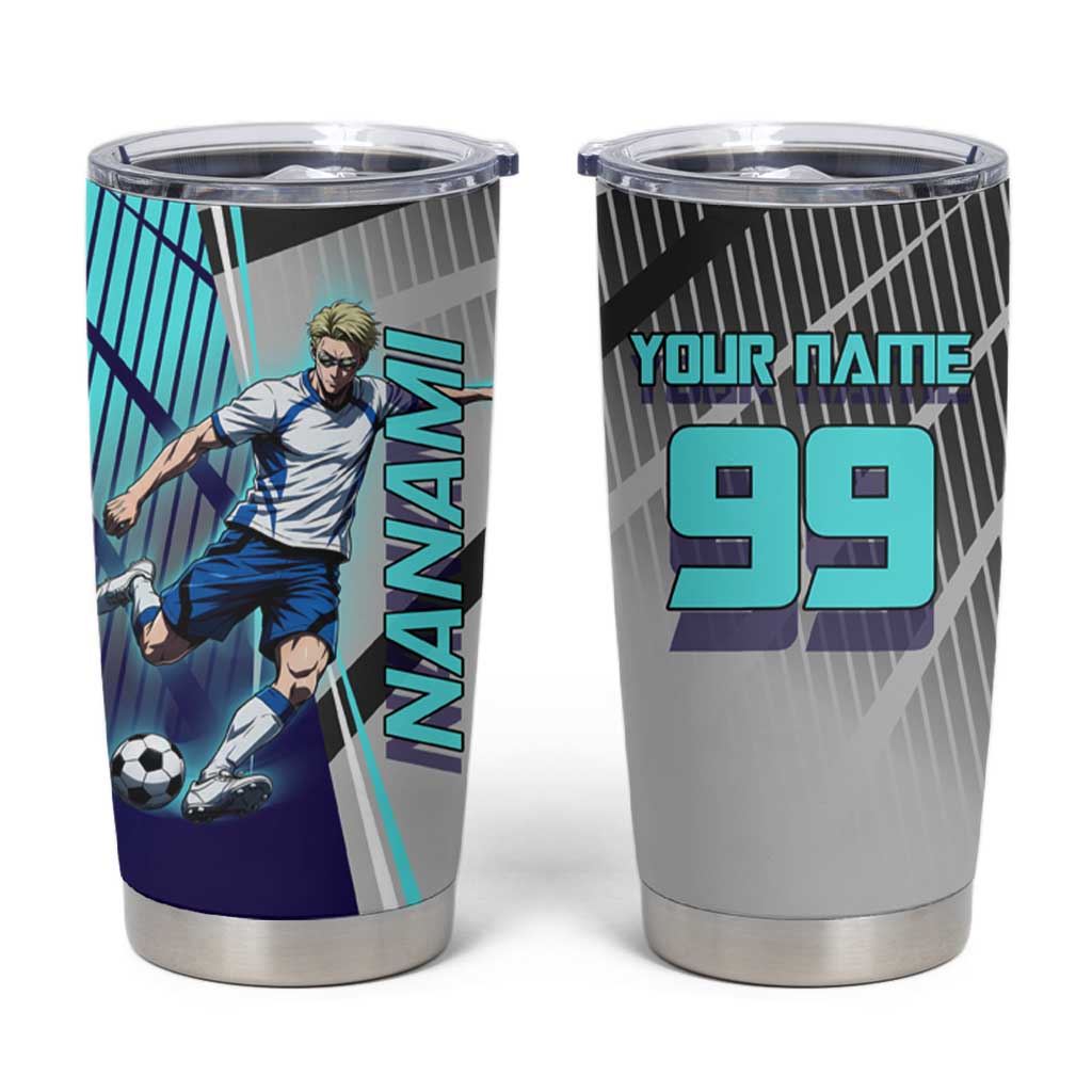 Personalized Nanami Kento Jujutsu Kaisen Tumbler Cup with Teal Highlights and Dynamic Kick Pose
