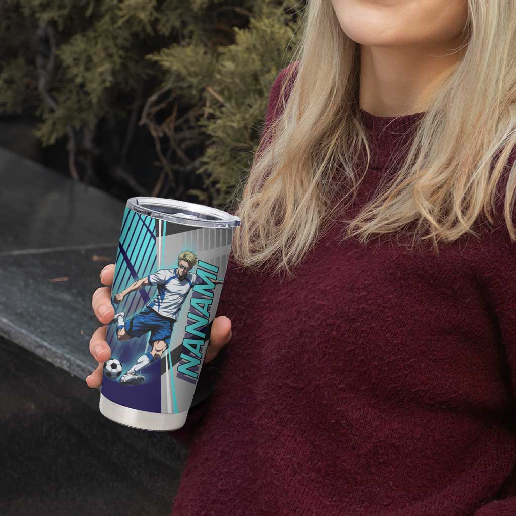 Personalized Nanami Kento Jujutsu Kaisen Tumbler Cup with Teal Highlights and Dynamic Kick Pose