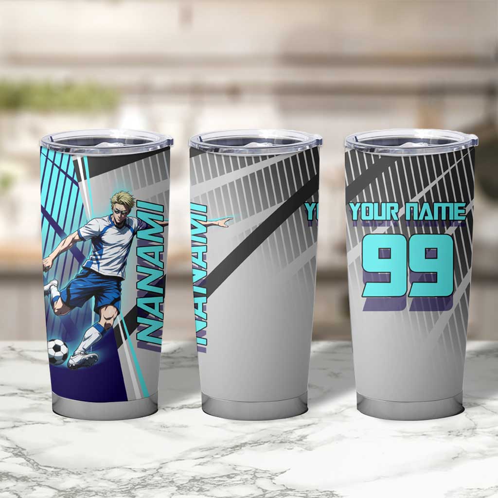 Personalized Nanami Kento Jujutsu Kaisen Tumbler Cup with Teal Highlights and Dynamic Kick Pose