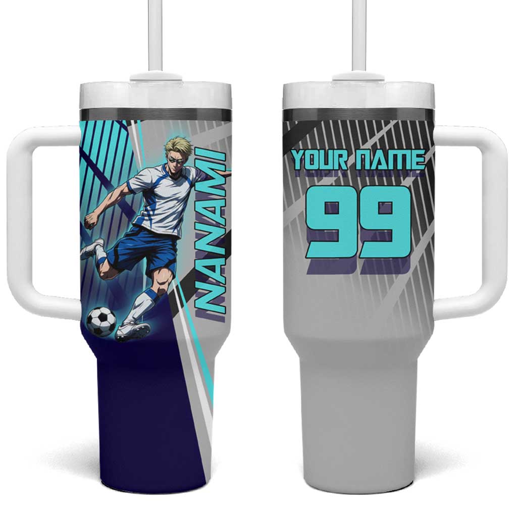 Personalized Nanami Kento Jujutsu Kaisen Tumbler With Handle with Teal Highlights and Dynamic Kick Pose