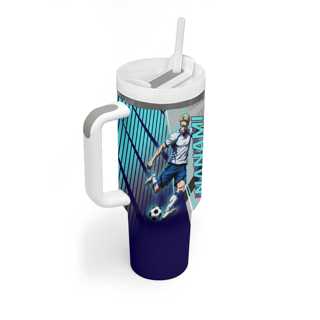Personalized Nanami Kento Jujutsu Kaisen Tumbler With Handle with Teal Highlights and Dynamic Kick Pose