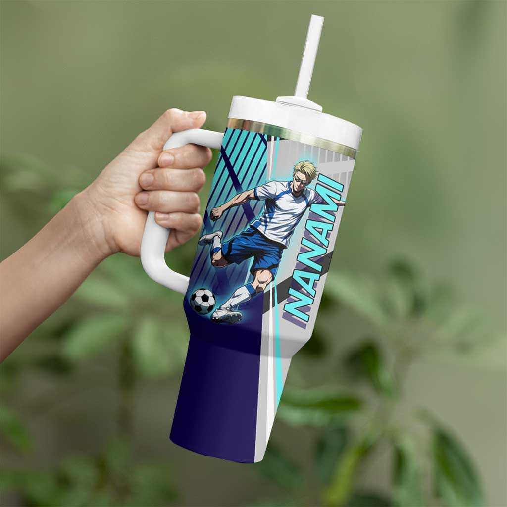 Personalized Nanami Kento Jujutsu Kaisen Tumbler With Handle with Teal Highlights and Dynamic Kick Pose