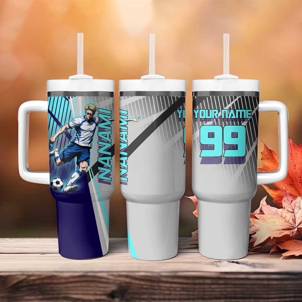 Personalized Nanami Kento Jujutsu Kaisen Tumbler With Handle with Teal Highlights and Dynamic Kick Pose