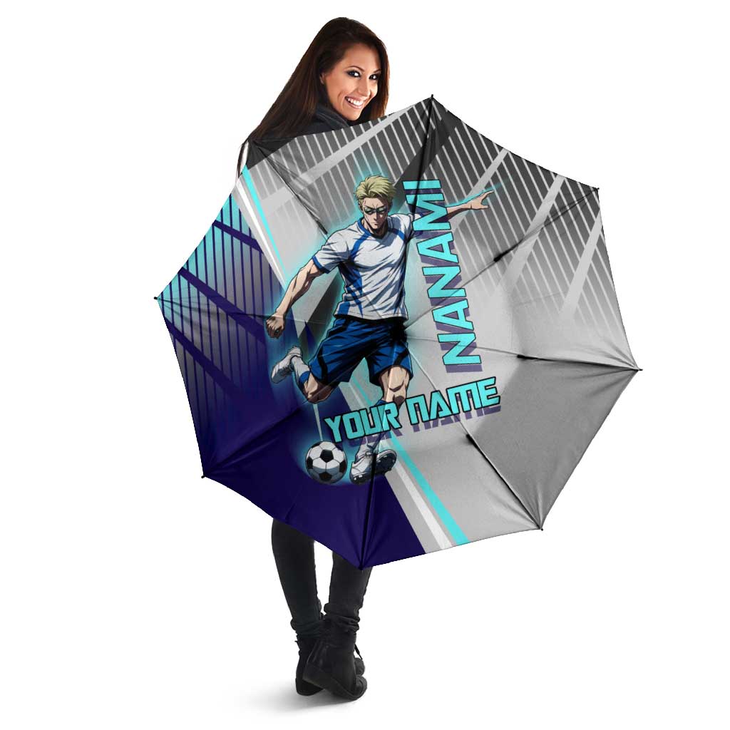 Personalized Nanami Kento Jujutsu Kaisen Umbrella with Teal Highlights and Dynamic Kick Pose