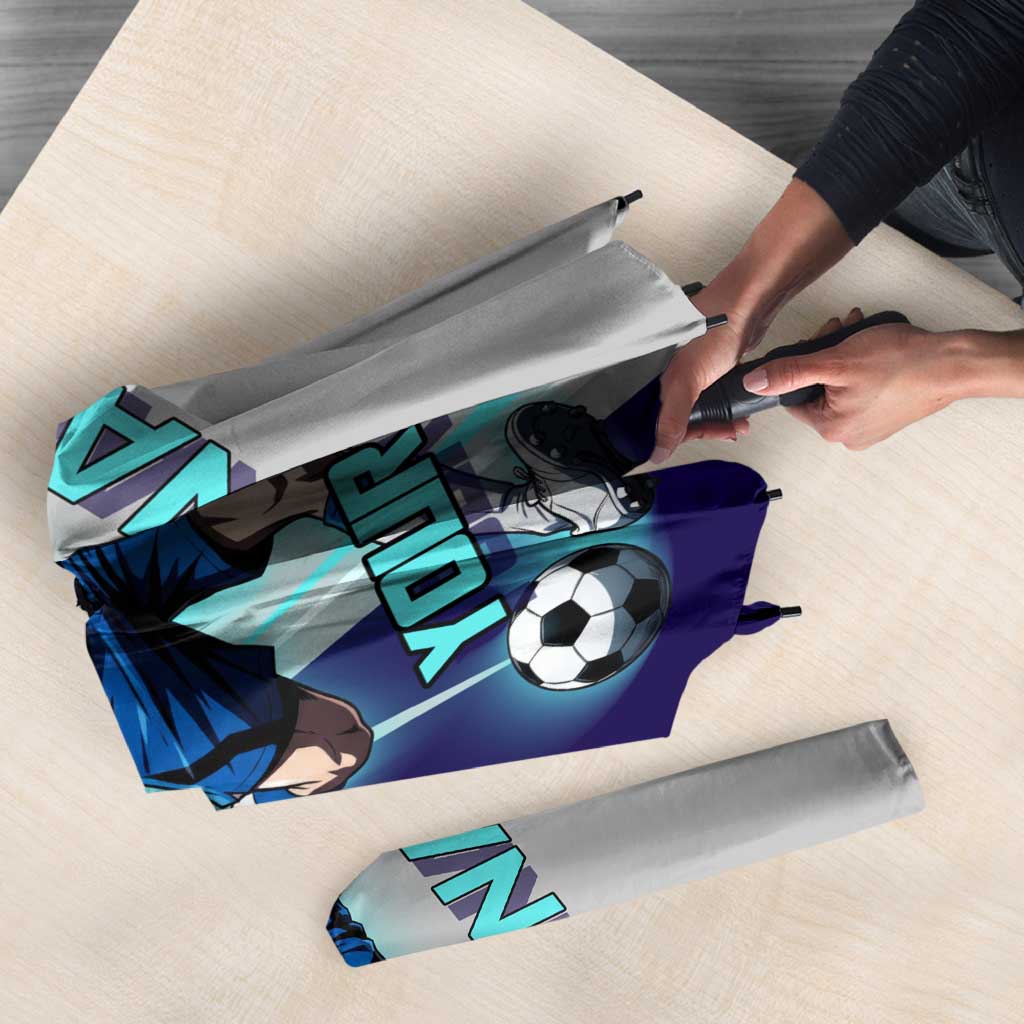 Personalized Nanami Kento Jujutsu Kaisen Umbrella with Teal Highlights and Dynamic Kick Pose