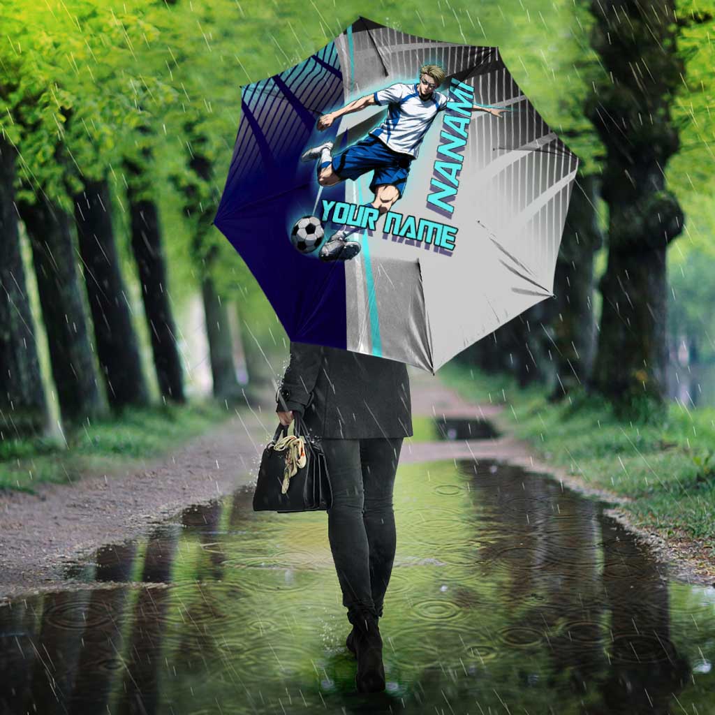 Personalized Nanami Kento Jujutsu Kaisen Umbrella with Teal Highlights and Dynamic Kick Pose