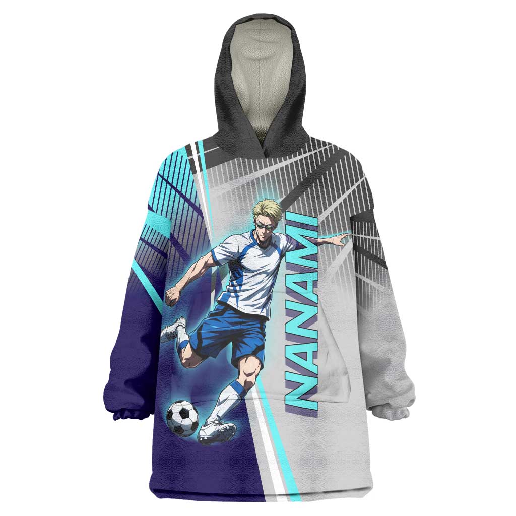 Personalized Nanami Kento Jujutsu Kaisen Wearable Blanket Hoodie with Teal Highlights and Dynamic Kick Pose
