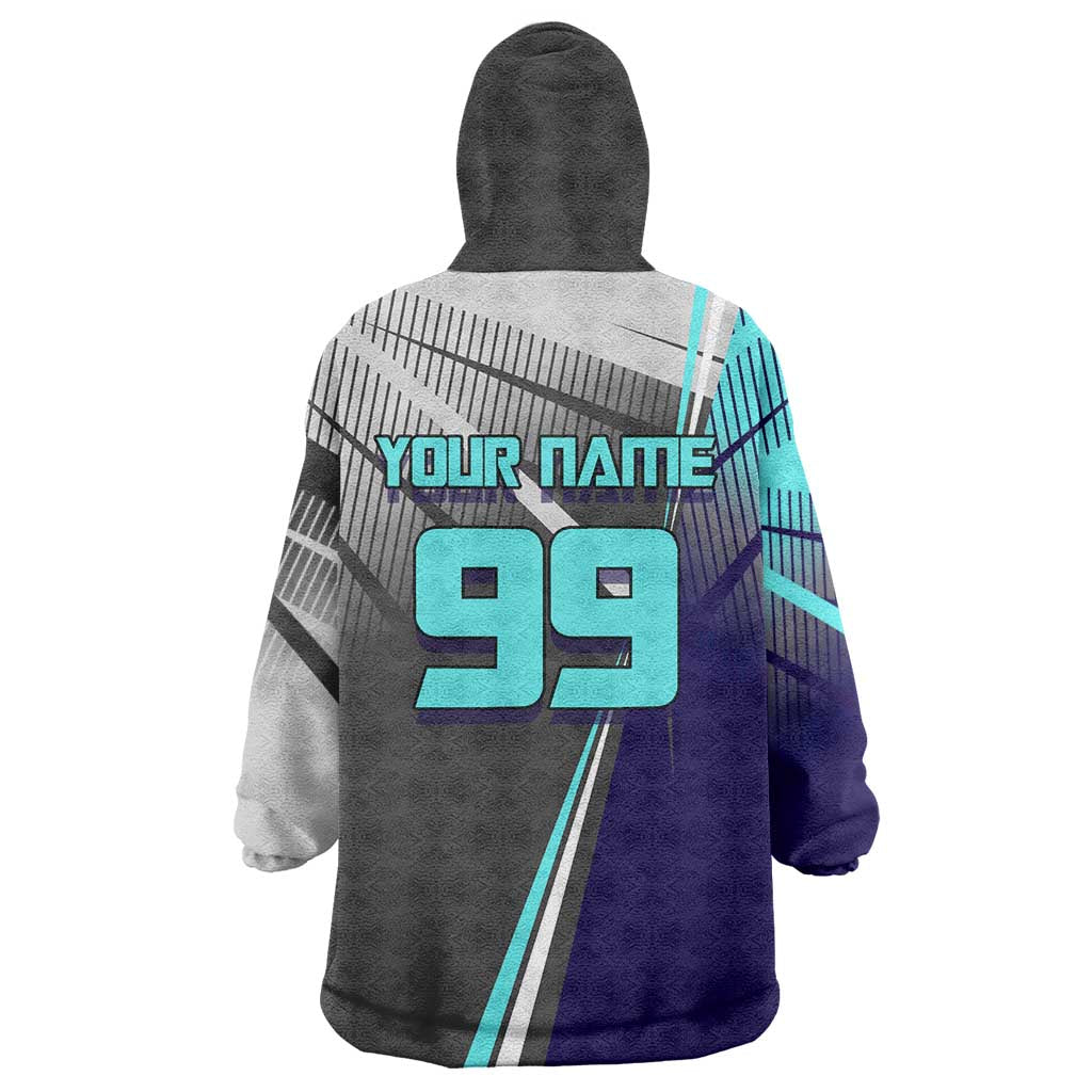 Personalized Nanami Kento Jujutsu Kaisen Wearable Blanket Hoodie with Teal Highlights and Dynamic Kick Pose
