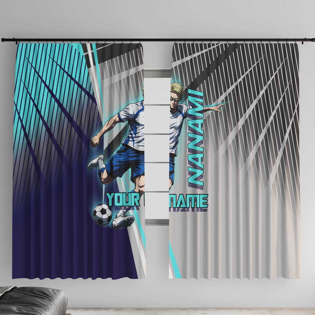 Personalized Nanami Kento Jujutsu Kaisen Window Curtain with Teal Highlights and Dynamic Kick Pose