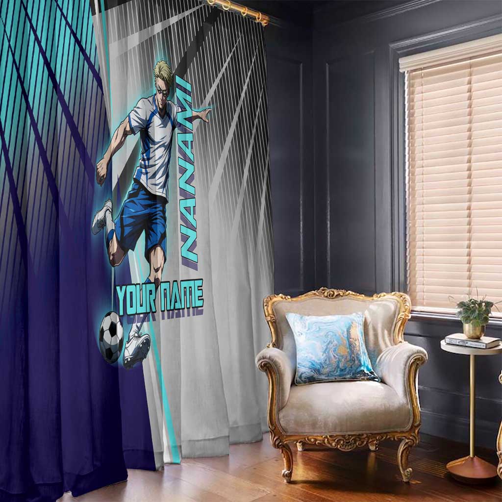 Personalized Nanami Kento Jujutsu Kaisen Window Curtain with Teal Highlights and Dynamic Kick Pose