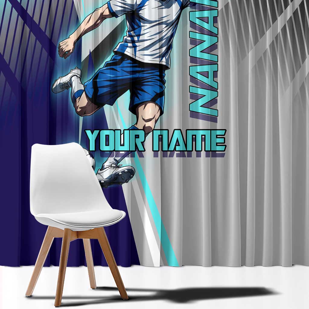 Personalized Nanami Kento Jujutsu Kaisen Window Curtain with Teal Highlights and Dynamic Kick Pose