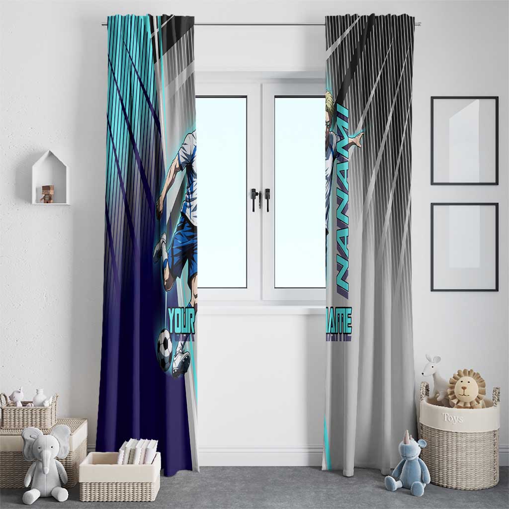 Personalized Nanami Kento Jujutsu Kaisen Window Curtain with Teal Highlights and Dynamic Kick Pose