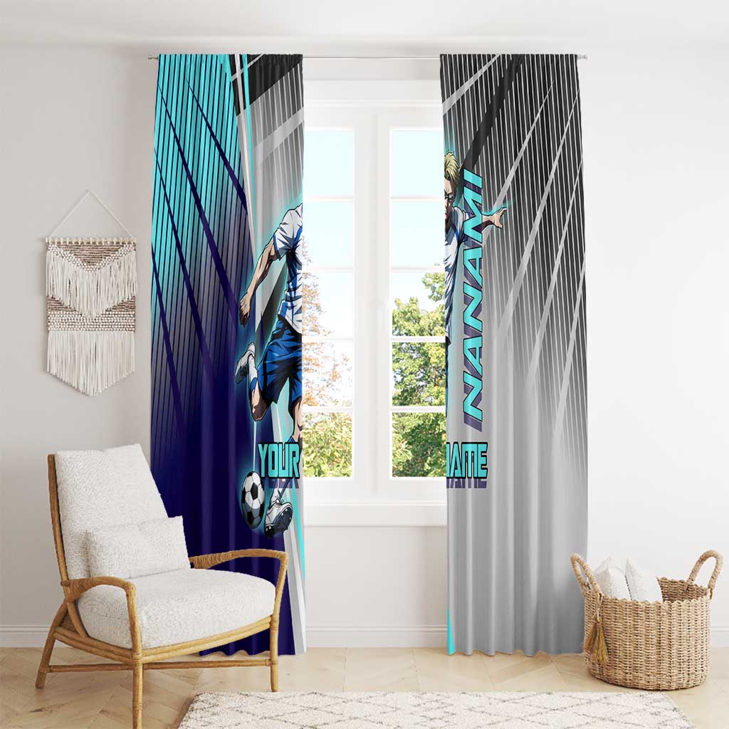 Personalized Nanami Kento Jujutsu Kaisen Window Curtain with Teal Highlights and Dynamic Kick Pose